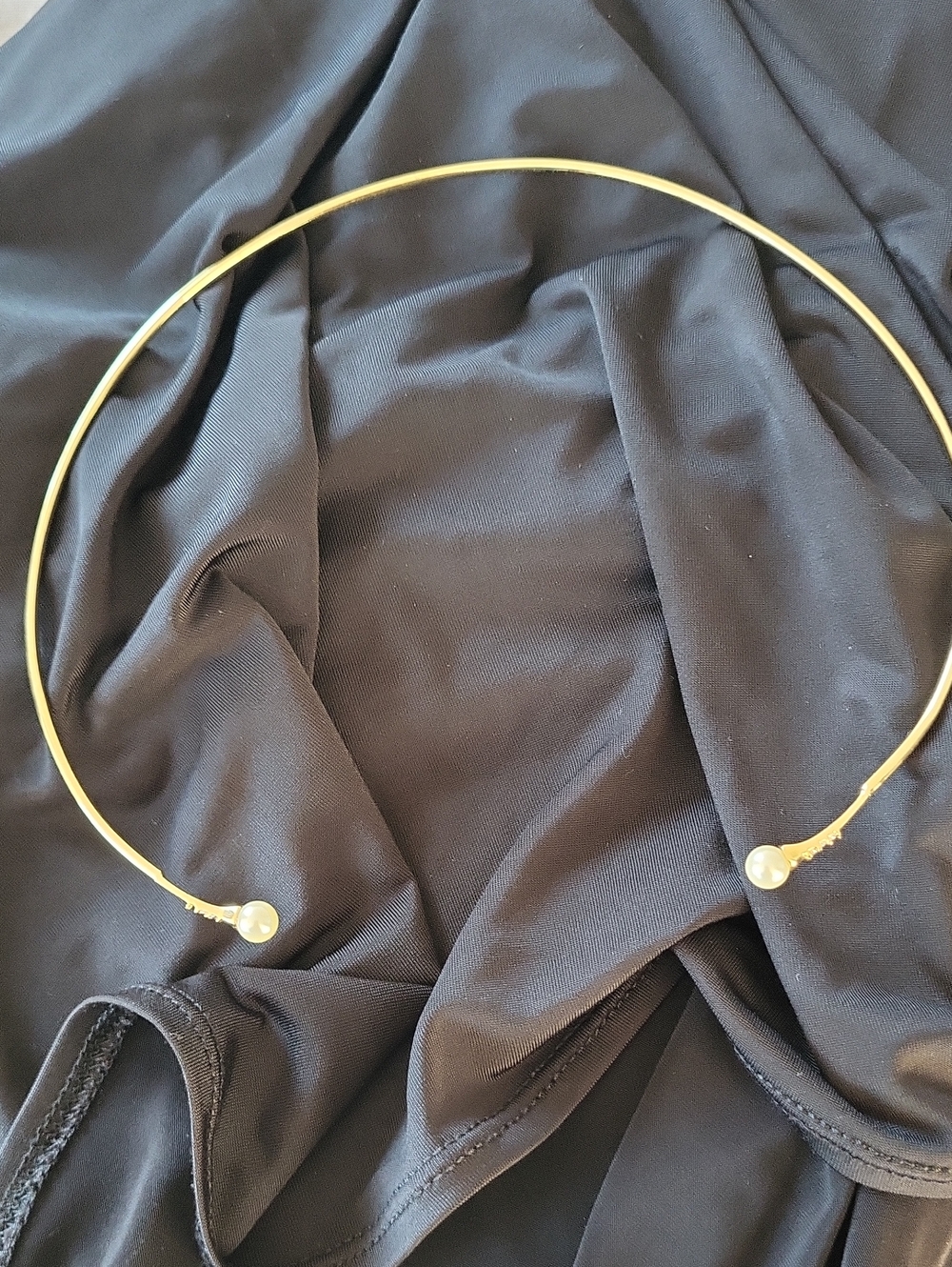 Gold Open Collar Necklace with Pearl End Caps